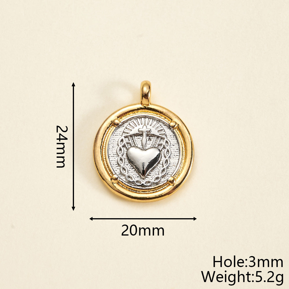 Round Copper Pendant With 18K Gold Plating, Electroplated Process, Thickness 0.05µm-0.08µm, 1 Pc/Package