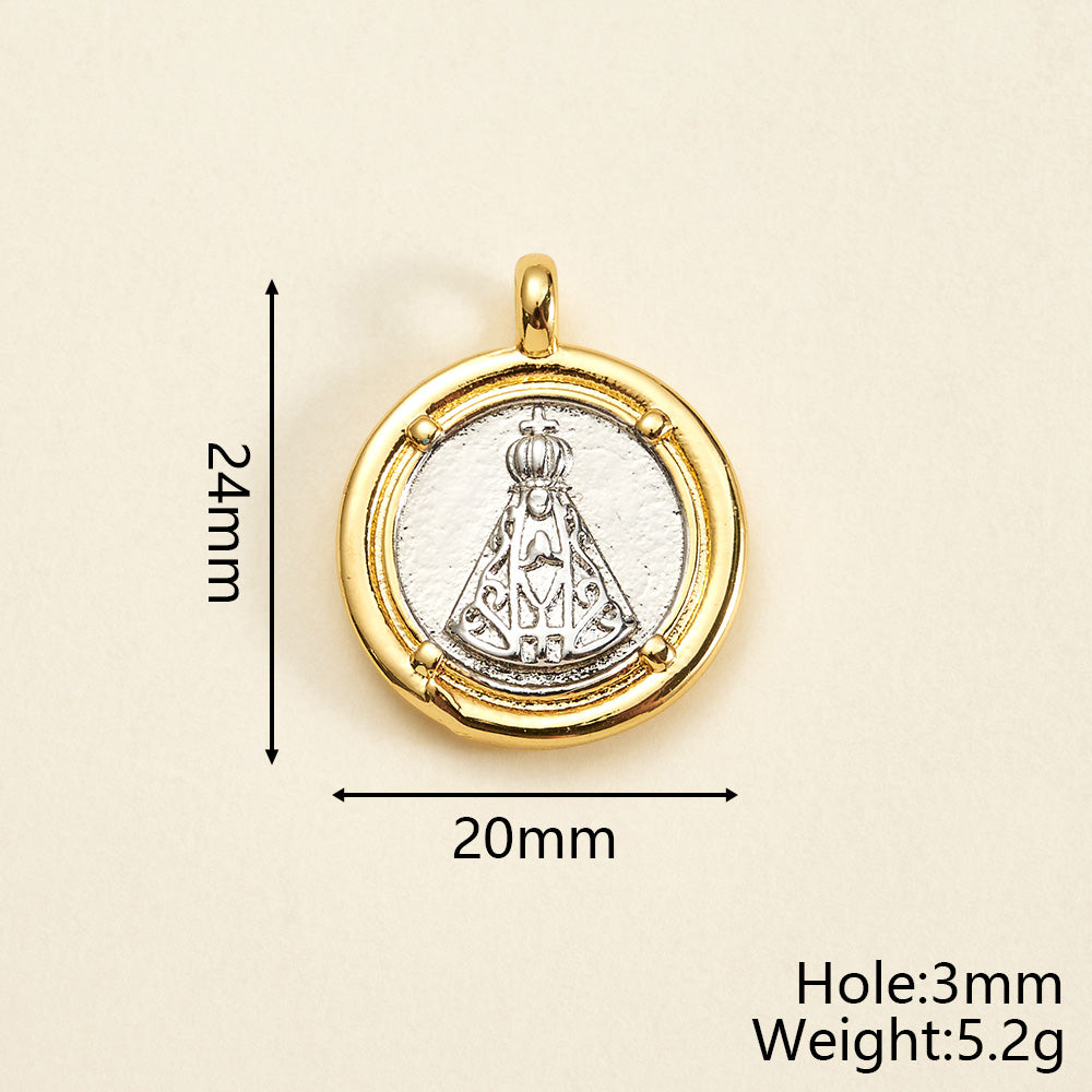 Round Copper Pendant With 18K Gold Plating, Electroplated Process, Thickness 0.05µm-0.08µm, 1 Pc/Package