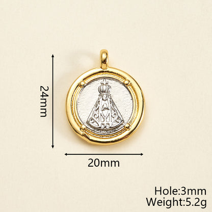 Round Copper Pendant With 18K Gold Plating, Electroplated Process, Thickness 0.05µm-0.08µm, 1 Pc/Package