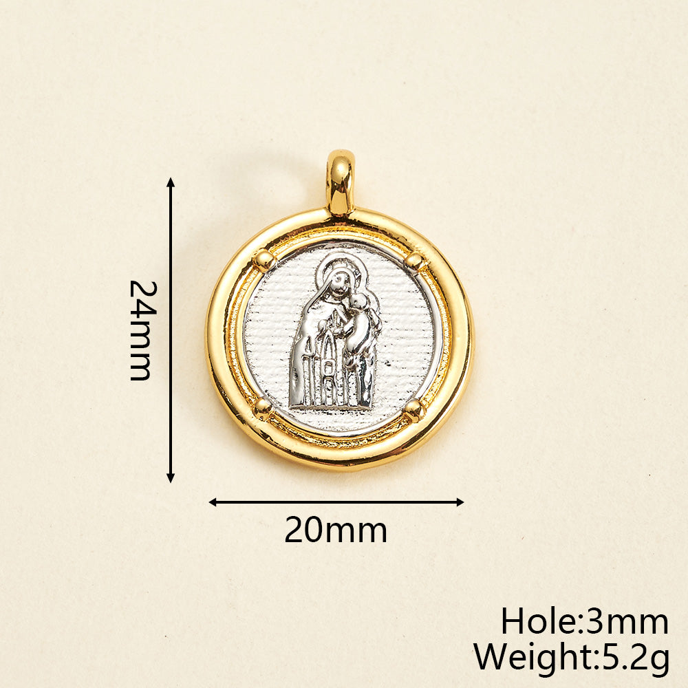 Round Copper Pendant With 18K Gold Plating, Electroplated Process, Thickness 0.05µm-0.08µm, 1 Pc/Package