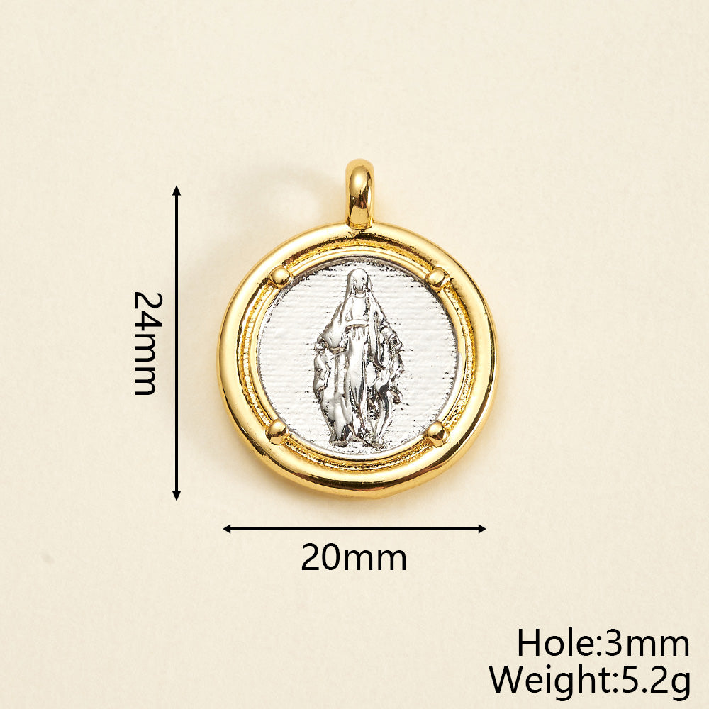 Round Copper Pendant With 18K Gold Plating, Electroplated Process, Thickness 0.05µm-0.08µm, 1 Pc/Package