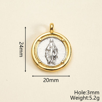 Round Copper Pendant With 18K Gold Plating, Electroplated Process, Thickness 0.05µm-0.08µm, 1 Pc/Package