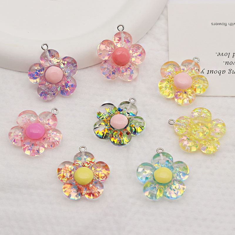 Resin Flowers Love Charms Pendant, Beautiful Floral Design Hanging Decoration