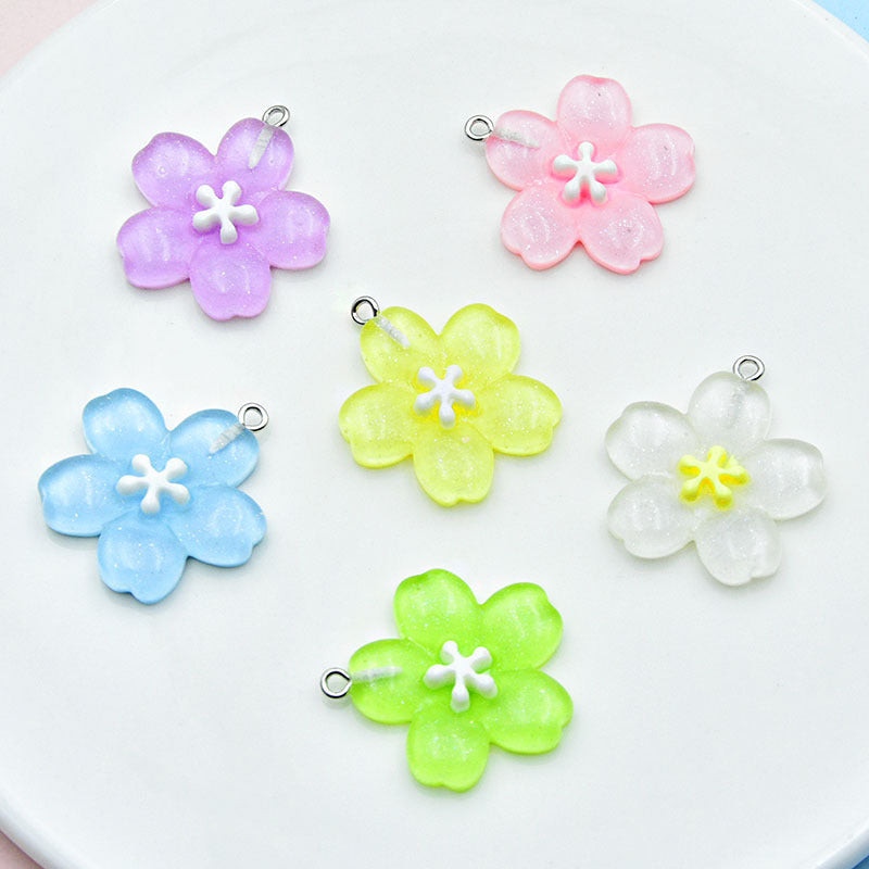 Resin Flowers Key Chain With Love Charms In Transparent Color, Decorative Hanging Accessory