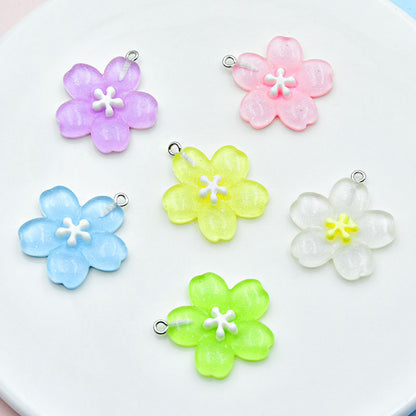 Resin Flowers Key Chain With Love Charms In Transparent Color, Decorative Hanging Accessory