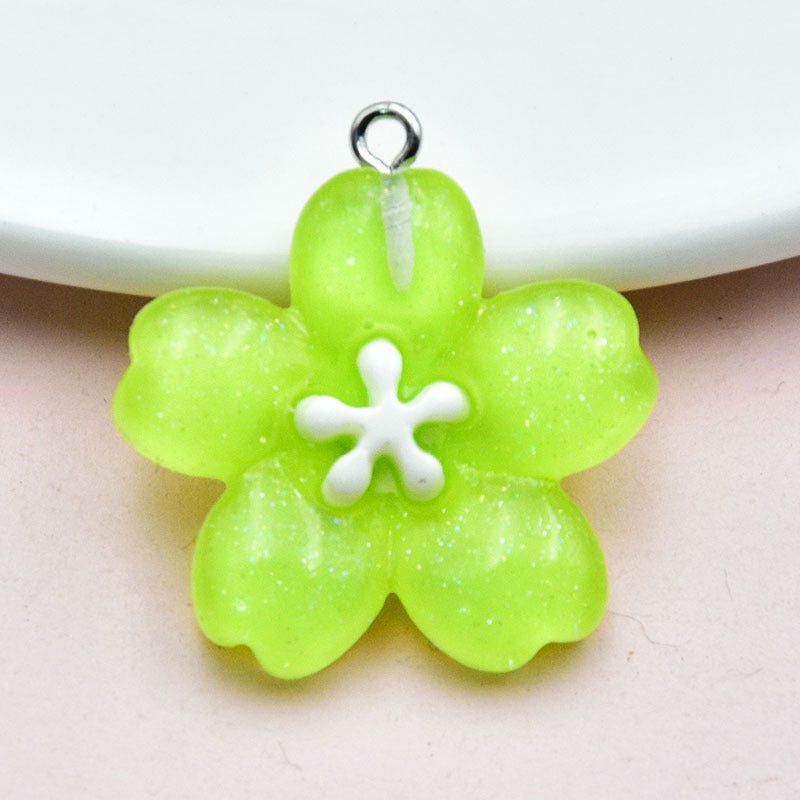 Resin Flowers Key Chain With Love Charms In Transparent Color, Decorative Hanging Accessory