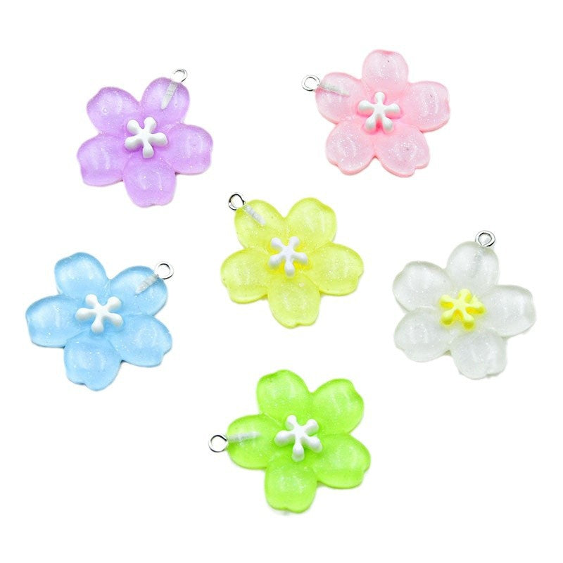 Resin Flowers Key Chain With Love Charms In Transparent Color, Decorative Hanging Accessory