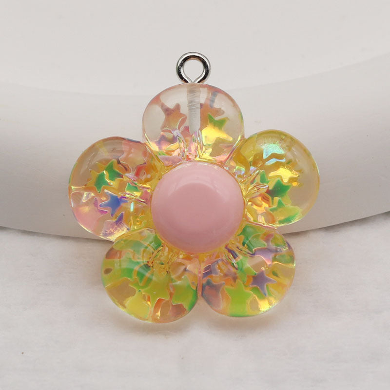 Resin Flowers Love Charms Pendant, Beautiful Floral Design Hanging Decoration