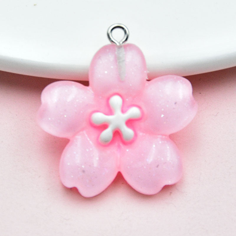 Resin Flowers Key Chain With Love Charms In Transparent Color, Decorative Hanging Accessory