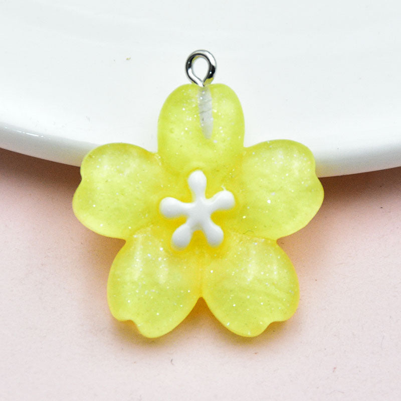 Resin Flowers Key Chain With Love Charms In Transparent Color, Decorative Hanging Accessory