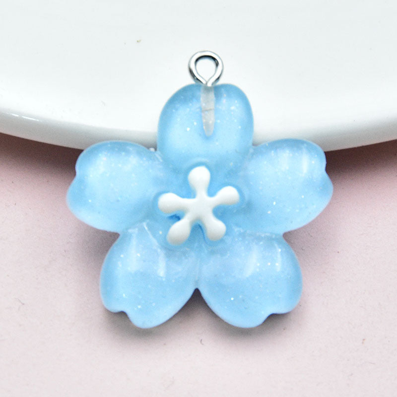 Resin Flowers Key Chain With Love Charms In Transparent Color, Decorative Hanging Accessory