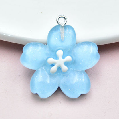 Resin Flowers Key Chain With Love Charms In Transparent Color, Decorative Hanging Accessory