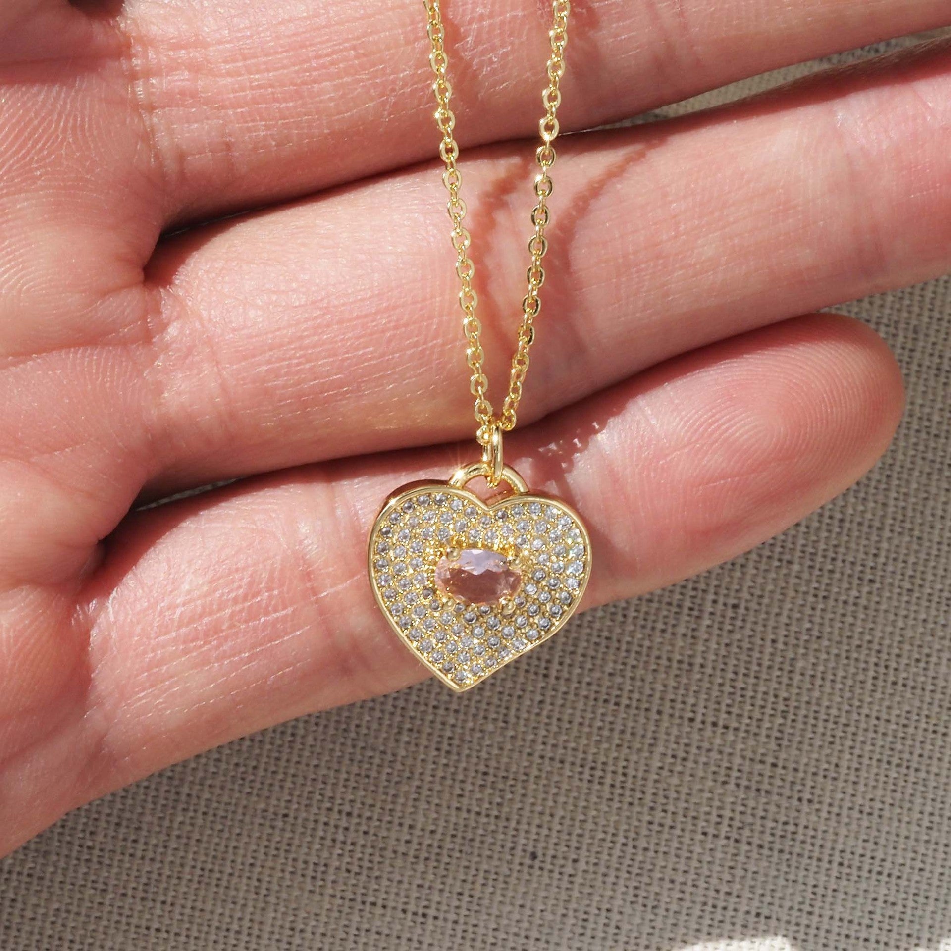 Heart Shape Pendant For Love Charms In Golden Copper Featuring Zircon Inlay