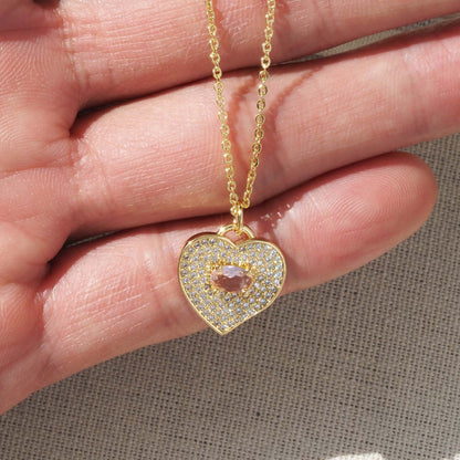 Heart Shape Pendant For Love Charms In Golden Copper Featuring Zircon Inlay