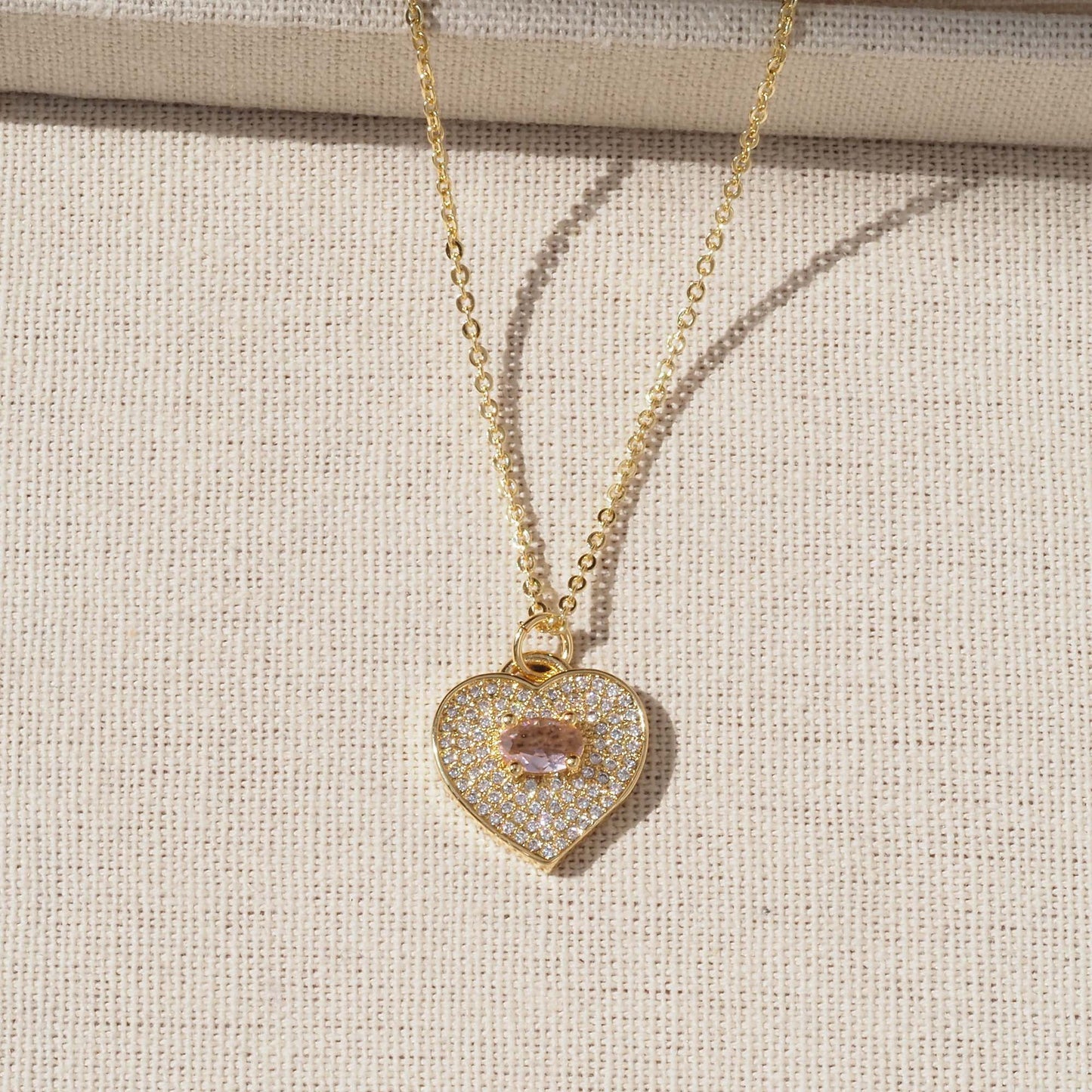 Heart Shape Pendant For Love Charms In Golden Copper Featuring Zircon Inlay