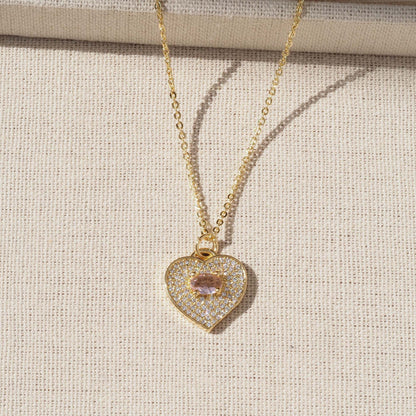 Heart Shape Pendant For Love Charms In Golden Copper Featuring Zircon Inlay