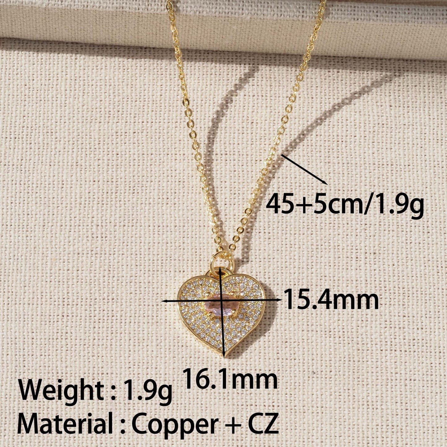 Heart Shape Pendant For Love Charms In Golden Copper Featuring Zircon Inlay