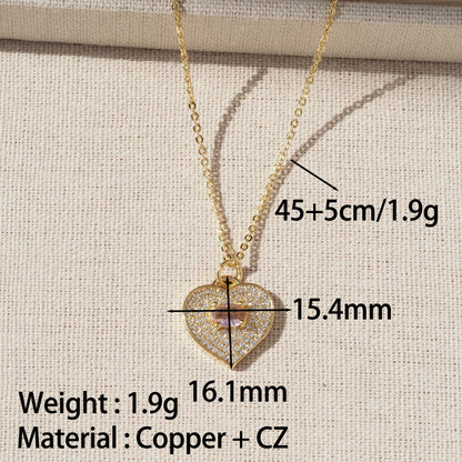 Heart Shape Pendant For Love Charms In Golden Copper Featuring Zircon Inlay