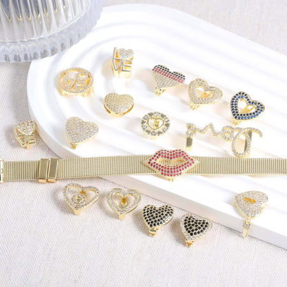 For Love Charms Copper Bracelets With Electroplated Gold Plating Featuring Zircon Inlay In Golden