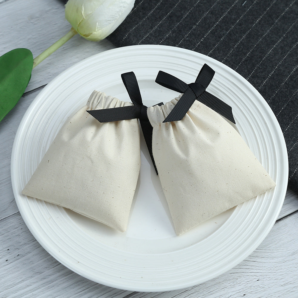 Cotton Jewelry Packaging Bags With Drawstring, Love Charms Design, Available In Black For Elegant Storage