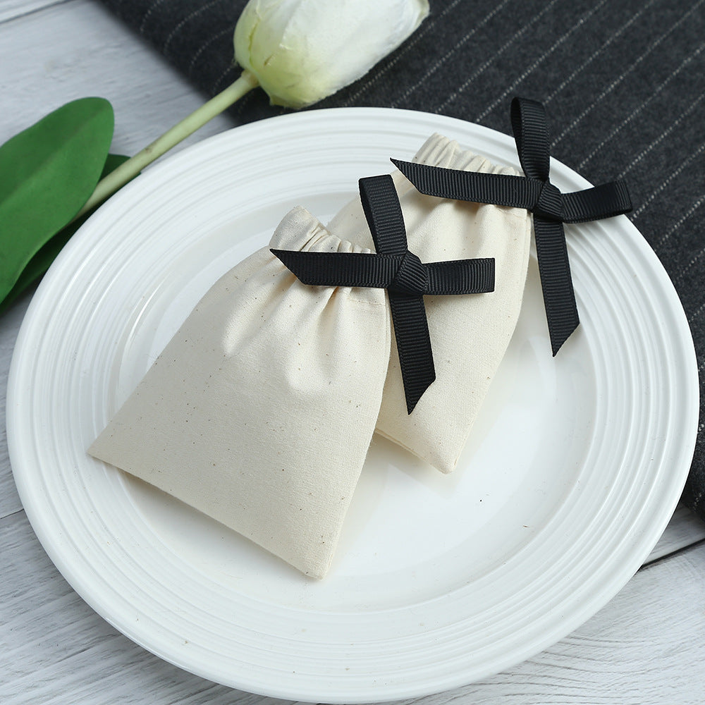 Cotton Jewelry Packaging Bags With Drawstring, Love Charms Design, Available In Black For Elegant Storage