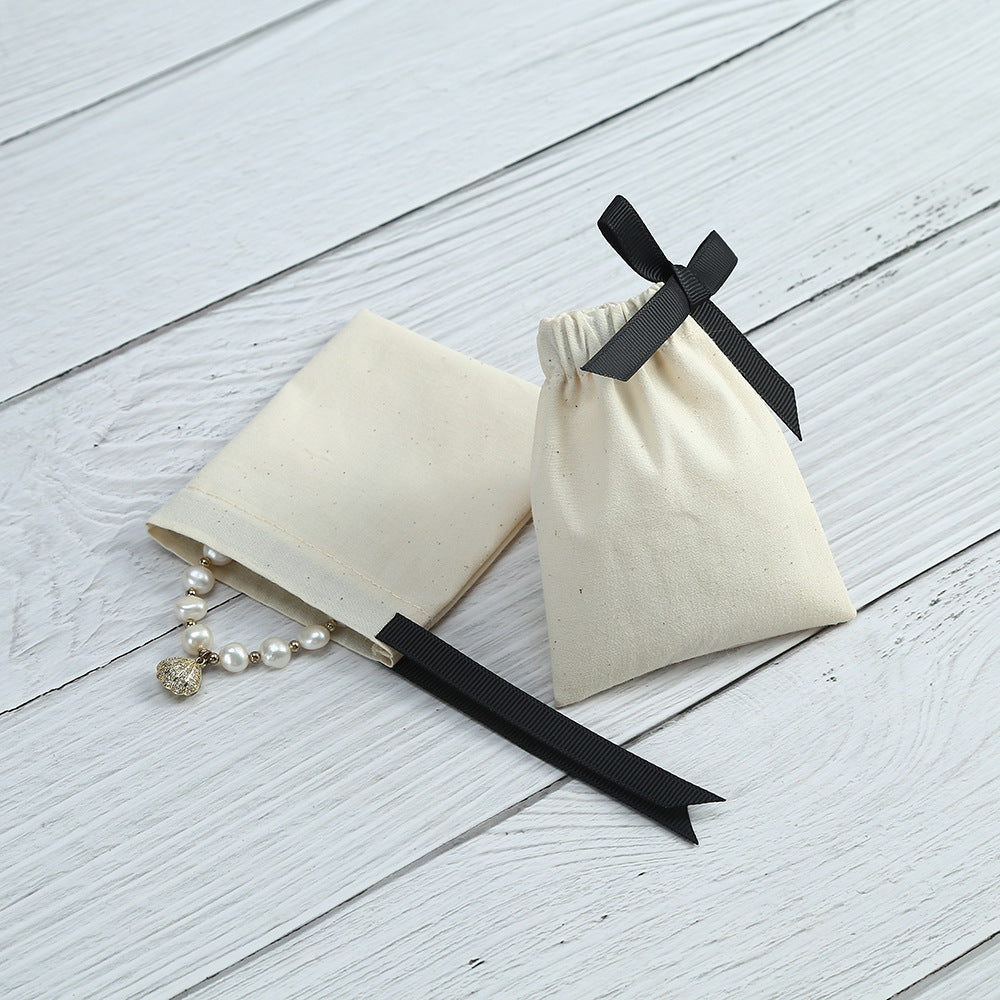 Cotton Jewelry Packaging Bags With Drawstring, Love Charms Design, Available In Black For Elegant Storage