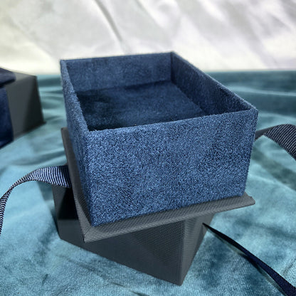 Paper Jewelry Box With Bow Tie Design In Dark Blue, Featuring Love Charms For Elegant Jewelry Packaging