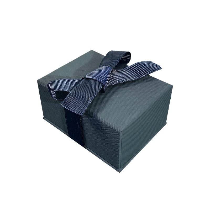 Paper Jewelry Box With Bow Tie Design In Dark Blue, Featuring Love Charms For Elegant Jewelry Packaging