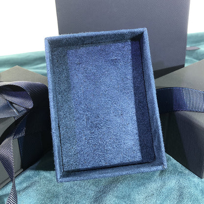 Paper Jewelry Box With Bow Tie Design In Dark Blue, Featuring Love Charms For Elegant Jewelry Packaging