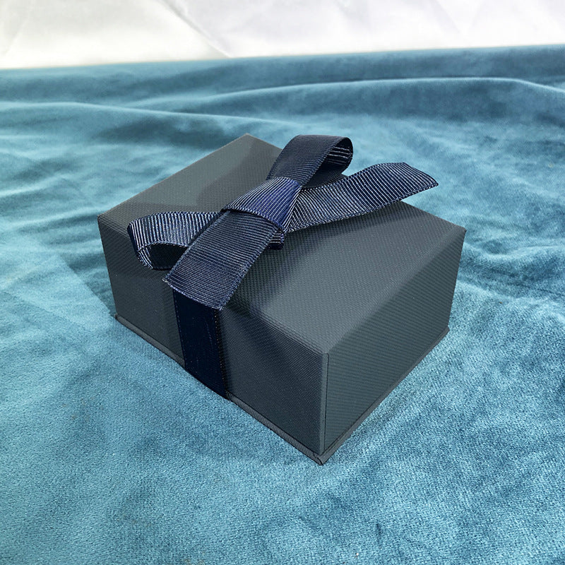 Paper Jewelry Box With Bow Tie Design In Dark Blue, Featuring Love Charms For Elegant Jewelry Packaging