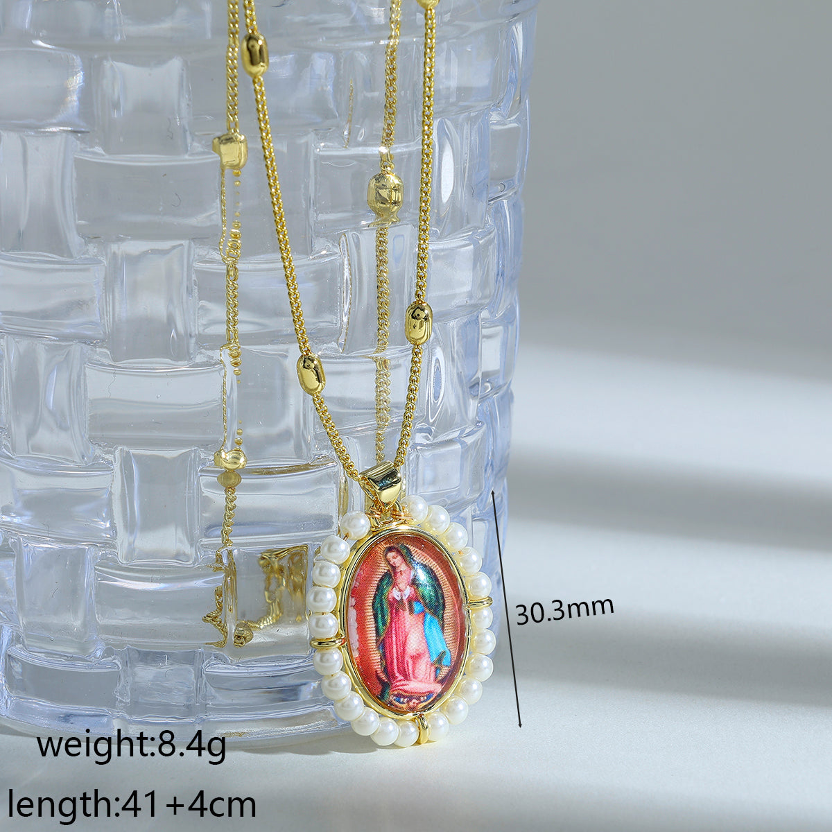 Polished Portrait Pendant Necklace For Women In Copper With 18K Real Gold Plated Finish And Beaded Chain