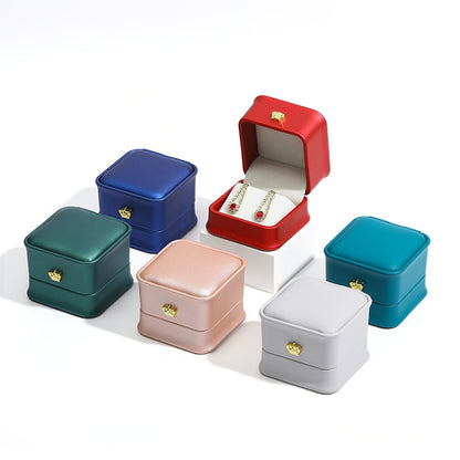 Crown Jewelry Box In Grey PU Leather, 1 Piece, Featuring Love Charms Design
