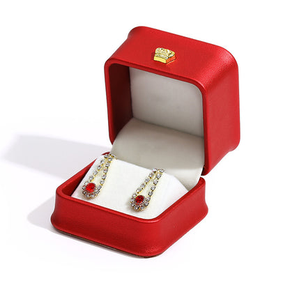 Crown Jewelry Box In Grey PU Leather, 1 Piece, Featuring Love Charms Design