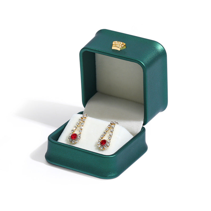 Crown Jewelry Box In Grey PU Leather, 1 Piece, Featuring Love Charms Design