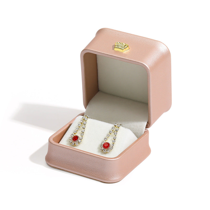Crown Jewelry Box In Grey PU Leather, 1 Piece, Featuring Love Charms Design