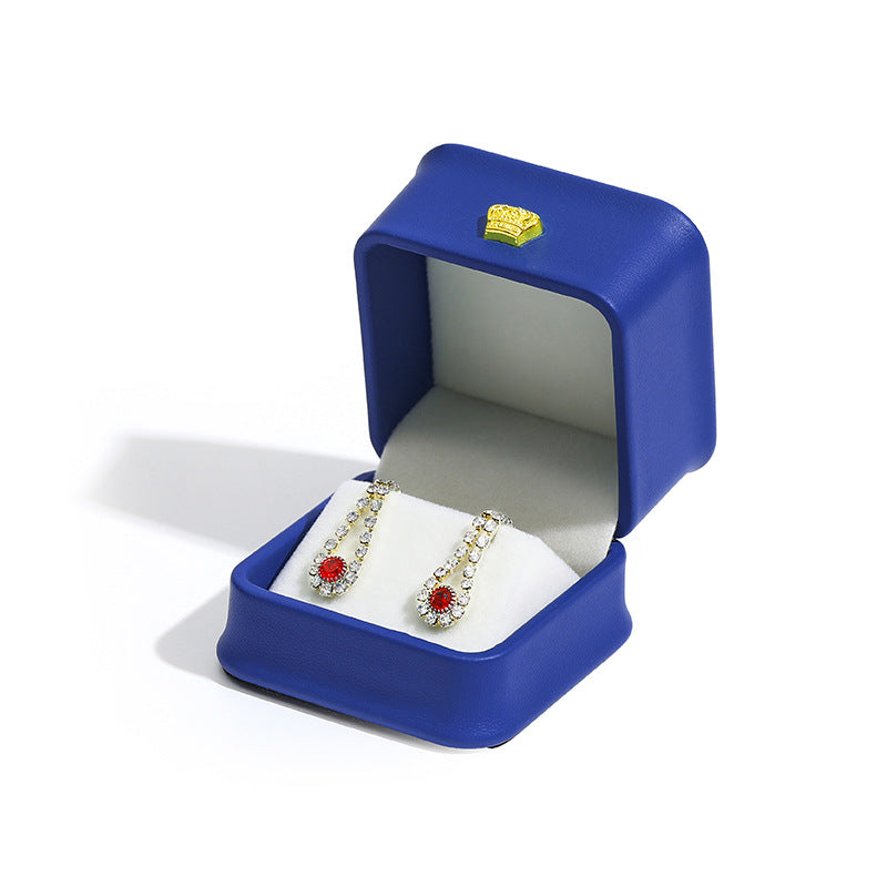 Crown Jewelry Box In Grey PU Leather, 1 Piece, Featuring Love Charms Design