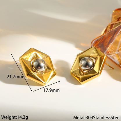 Hexagon Two Tone Earrings For Women Made Of 304 Stainless Steel With 18K Real Gold Plated Finish, Perfect For New Year