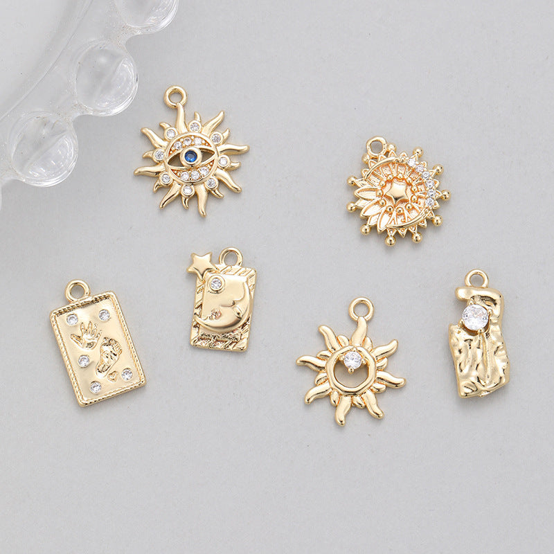 Sun Pendant For Love Charms Featuring Golden Copper With Zircon Inlay