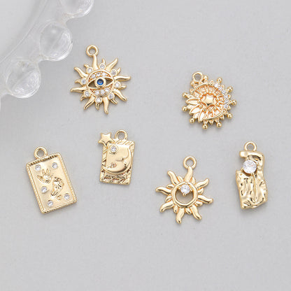 Sun Pendant For Love Charms Featuring Golden Copper With Zircon Inlay