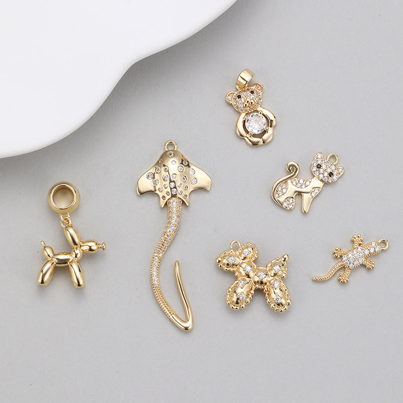 Cute Golden Copper Balloons Pendant For Love Charms Featuring Zircon Inlay Material