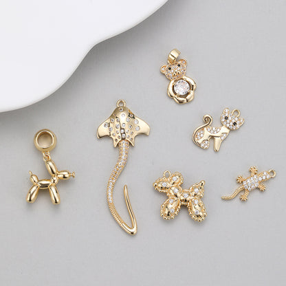 Cute Golden Copper Balloons Pendant For Love Charms Featuring Zircon Inlay Material