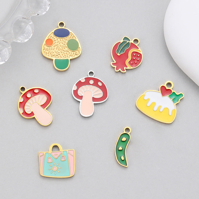 Mushroom Enamel Pendant In Steel Color For Love Charms
