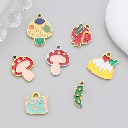 Mushroom Enamel Pendant In Steel Color For Love Charms