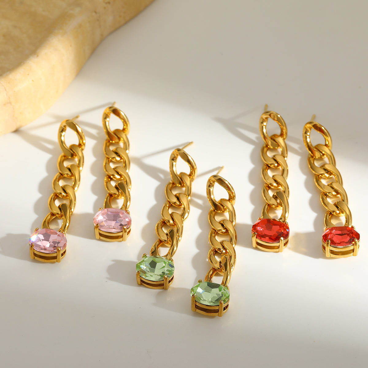 Geometric British Style Earrings For New Year, 304 Stainless Steel With 18K Real Gold Plated And Glass Inlay