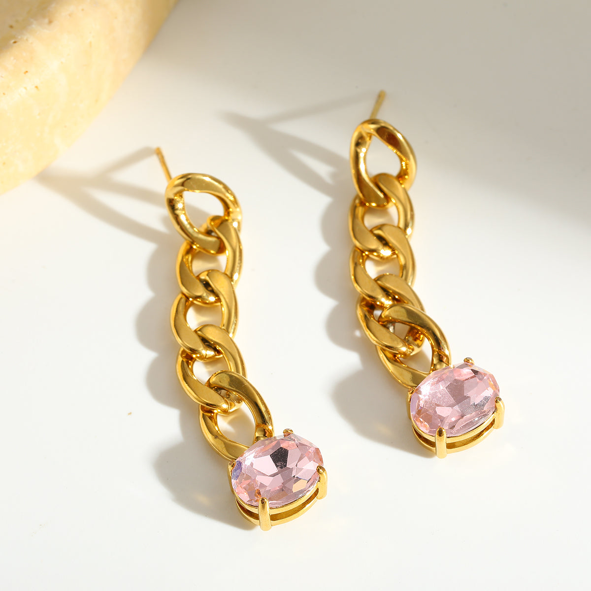 Geometric British Style Earrings For New Year, 304 Stainless Steel With 18K Real Gold Plated And Glass Inlay