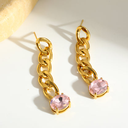 Geometric British Style Earrings For New Year, 304 Stainless Steel With 18K Real Gold Plated And Glass Inlay