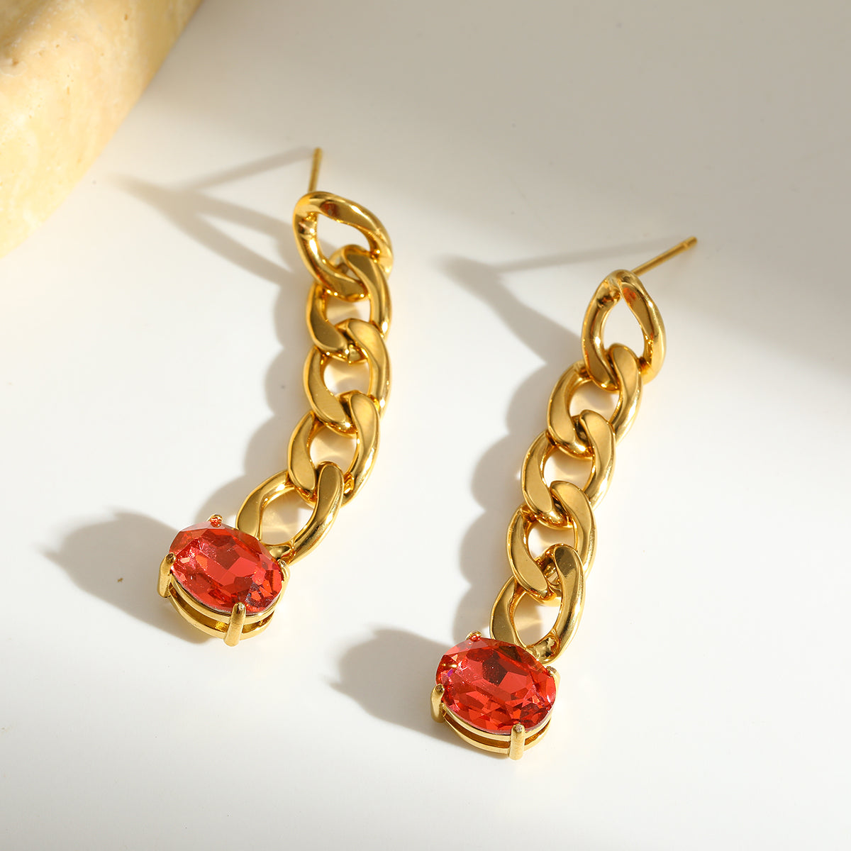 Geometric British Style Earrings For New Year, 304 Stainless Steel With 18K Real Gold Plated And Glass Inlay