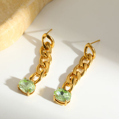 Geometric British Style Earrings For New Year, 304 Stainless Steel With 18K Real Gold Plated And Glass Inlay