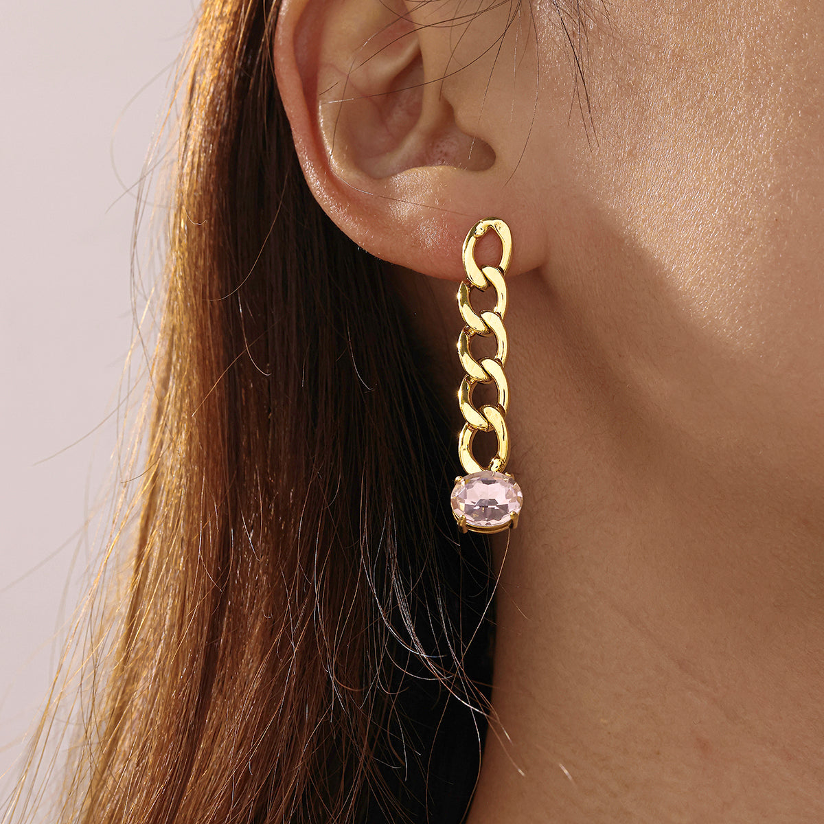 Geometric British Style Earrings For New Year, 304 Stainless Steel With 18K Real Gold Plated And Glass Inlay