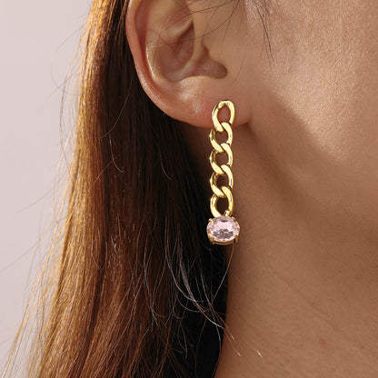 Geometric British Style Earrings For New Year, 304 Stainless Steel With 18K Real Gold Plated And Glass Inlay